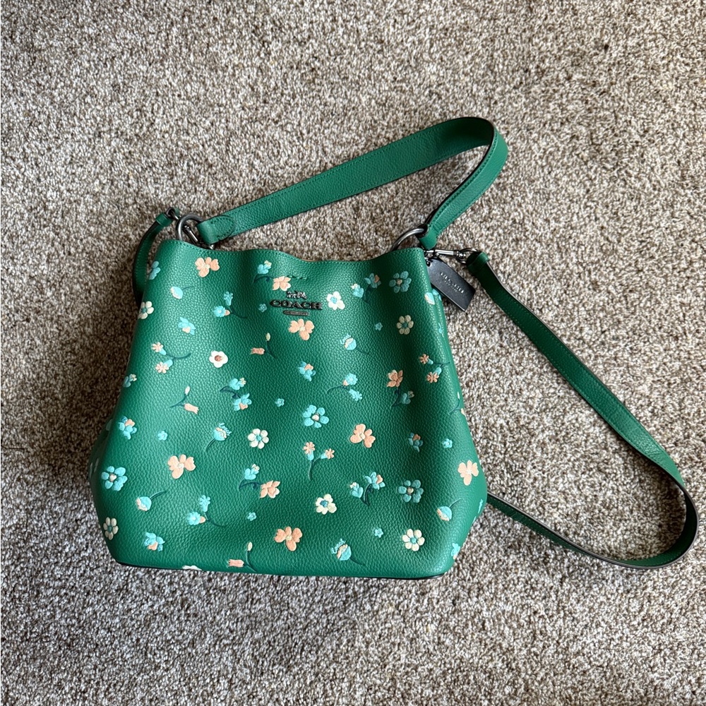 Coach Green Floral Bucket Bag with flower Print